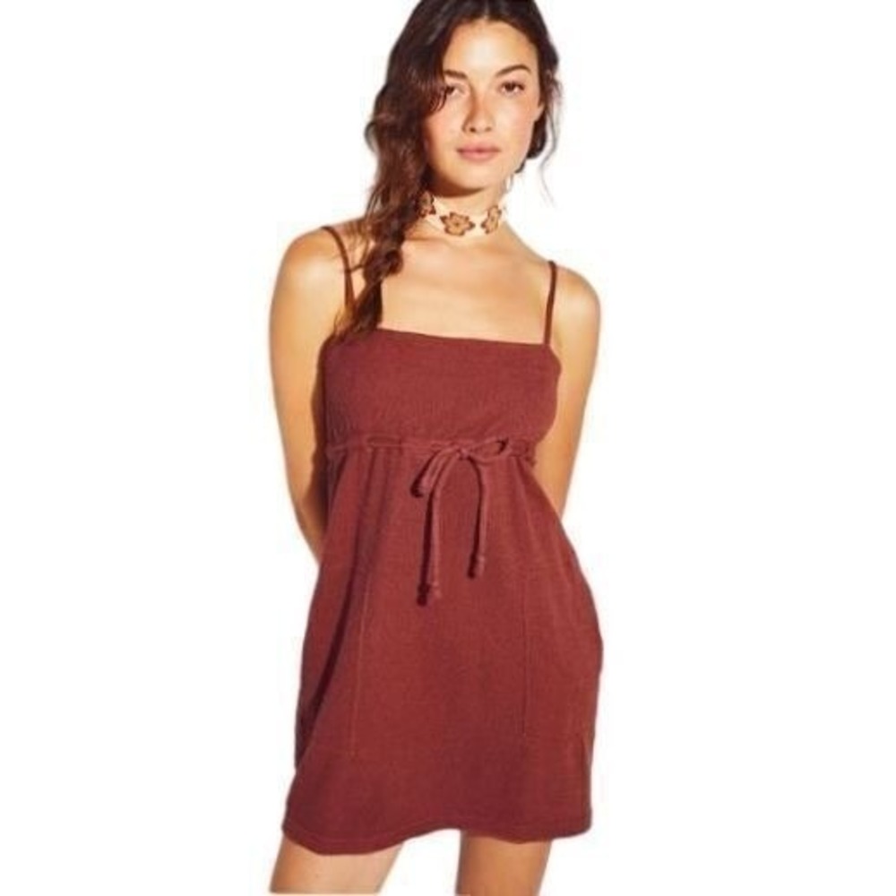 New Free People Beach Rosie Mini Dress Terry Cloth Babydoll Knit Brown Small